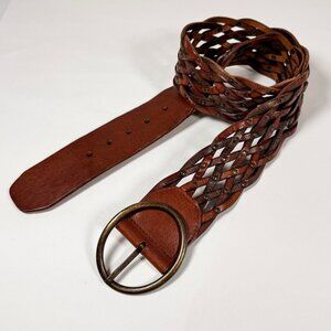 Fossil Braided Brown Leather Wide Belt Sz M Boho Festival Cowgirl Indie